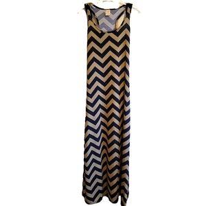 Faded Glory women's black and tan striped long maxi dress size small 4-6